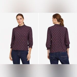 Zara Women Blue Red Triangles Cinched Sleeve Top Extra Large